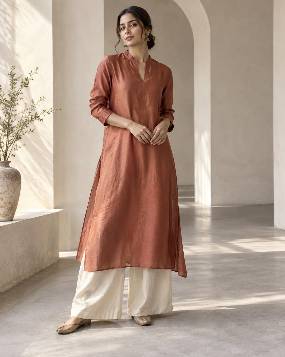 Terracotta Silk Kurta