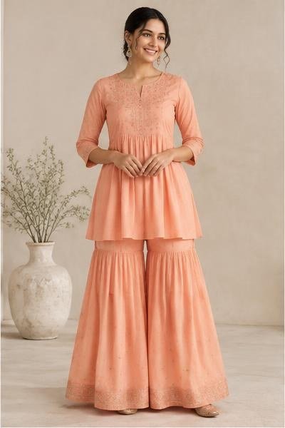 Peach Sharara Set